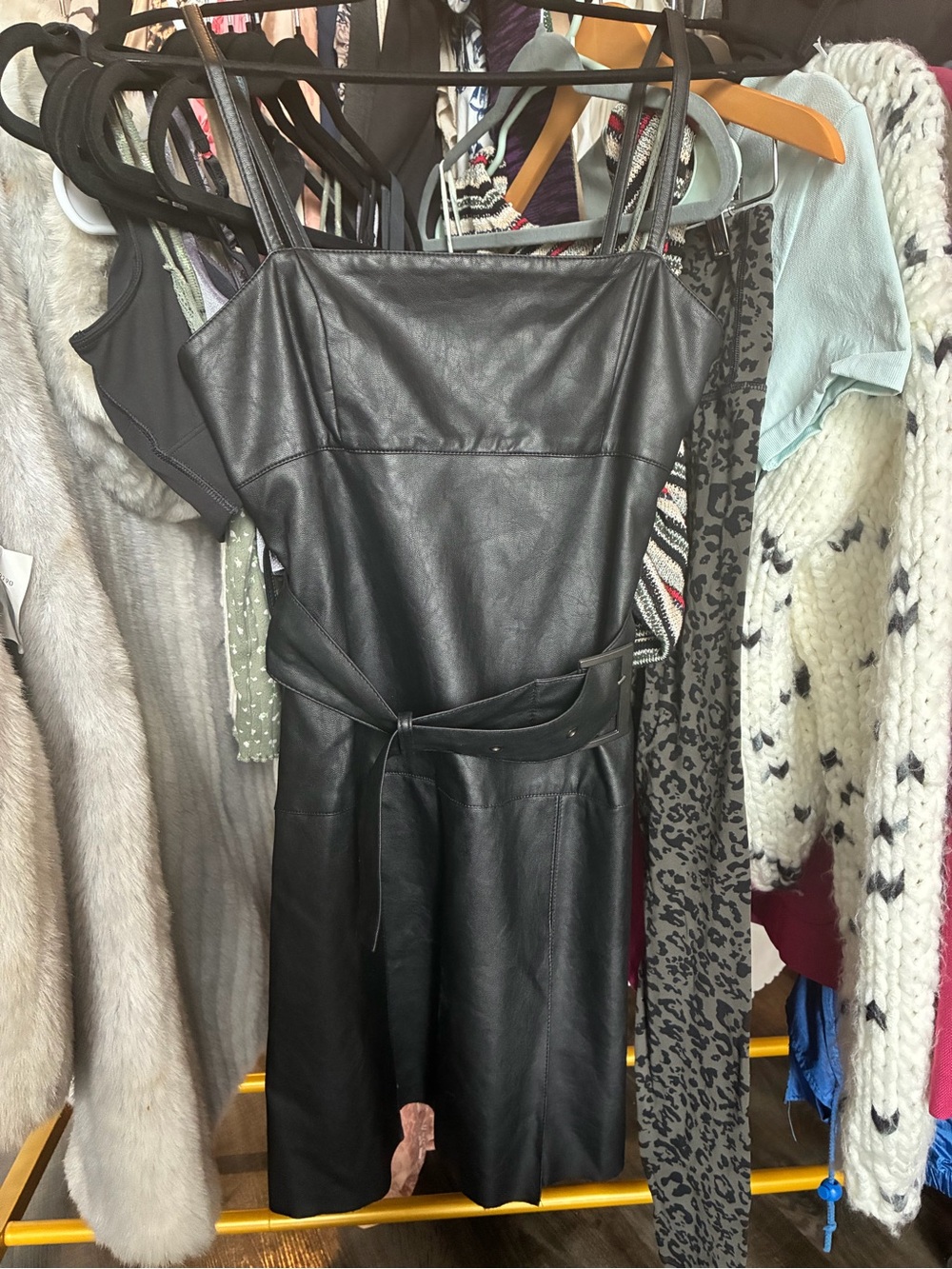 Free People Black Faux Leather Mini Slip Dress